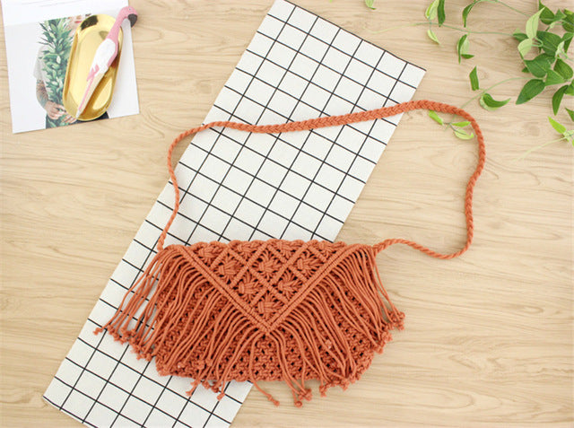 Tassel straw bag large clamshell cotton hand-woven casual female beach bag Knitted Messenger Bags