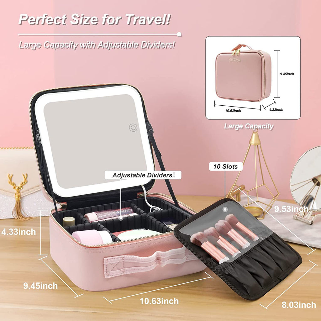 LED Mirror Makeup Case – Waterproof Portable Cosmetic Bag