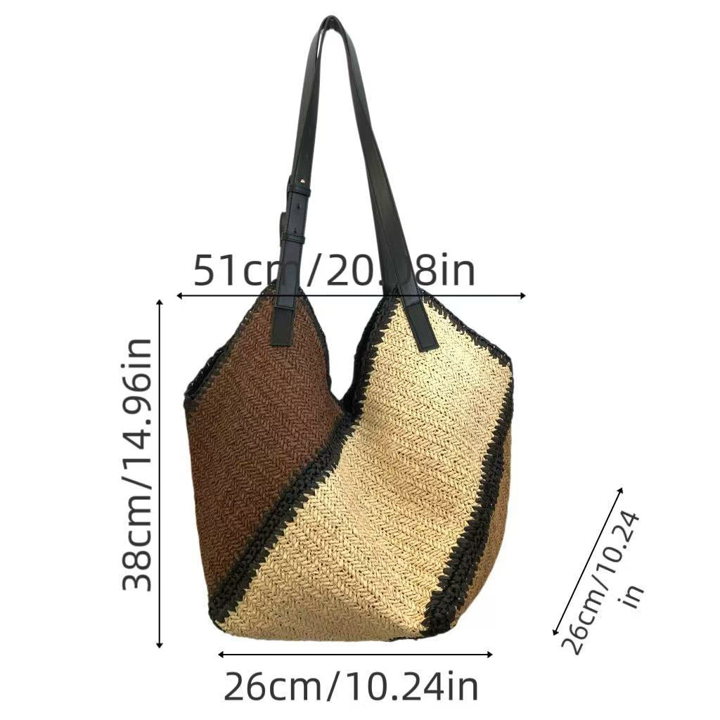 Woven Paper Shoulder Bag – Striped Casual Women's Bag