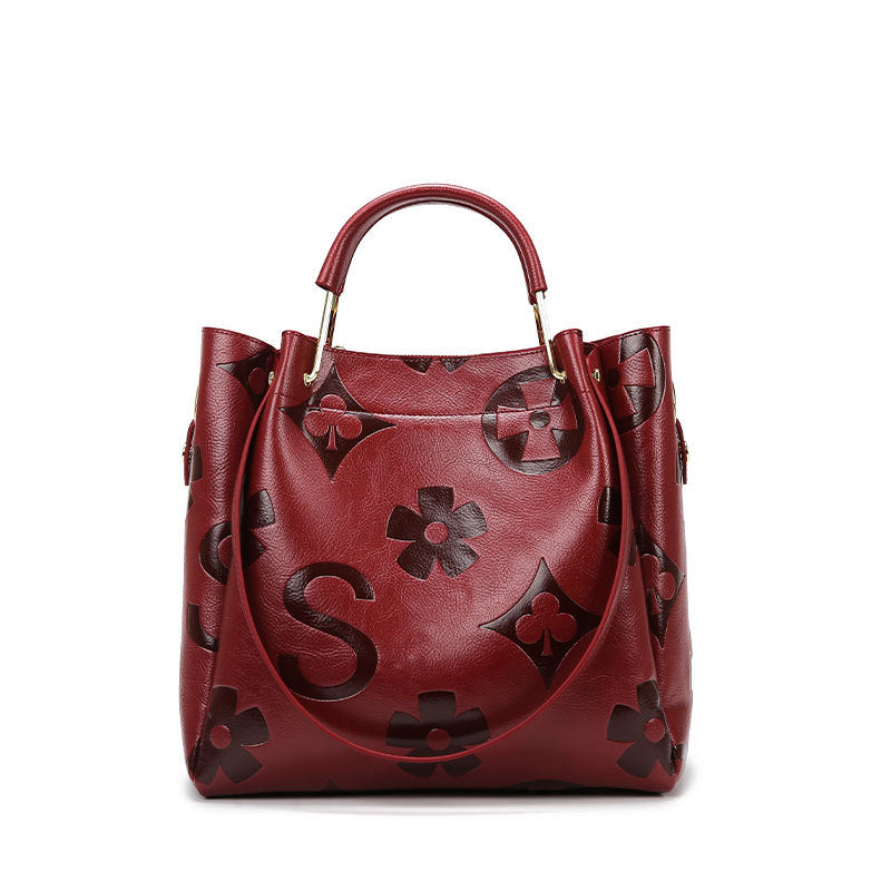 Handbag Women's Fashion Embossed Tote Bag Large Capacity Maternity Bucket Bag