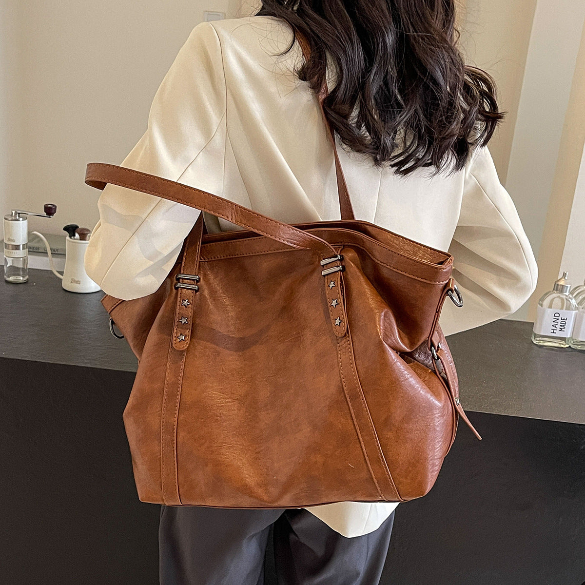 Single Shoulder Tote Bag, Large Capacity, Women's Soft Leather Vintage Commute Bag, Crossbody Bag for Women