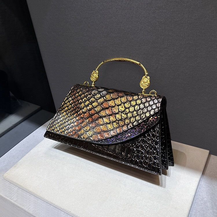 Snake Print Leather Trapezoid Bag – Crossbody Shoulder Bag