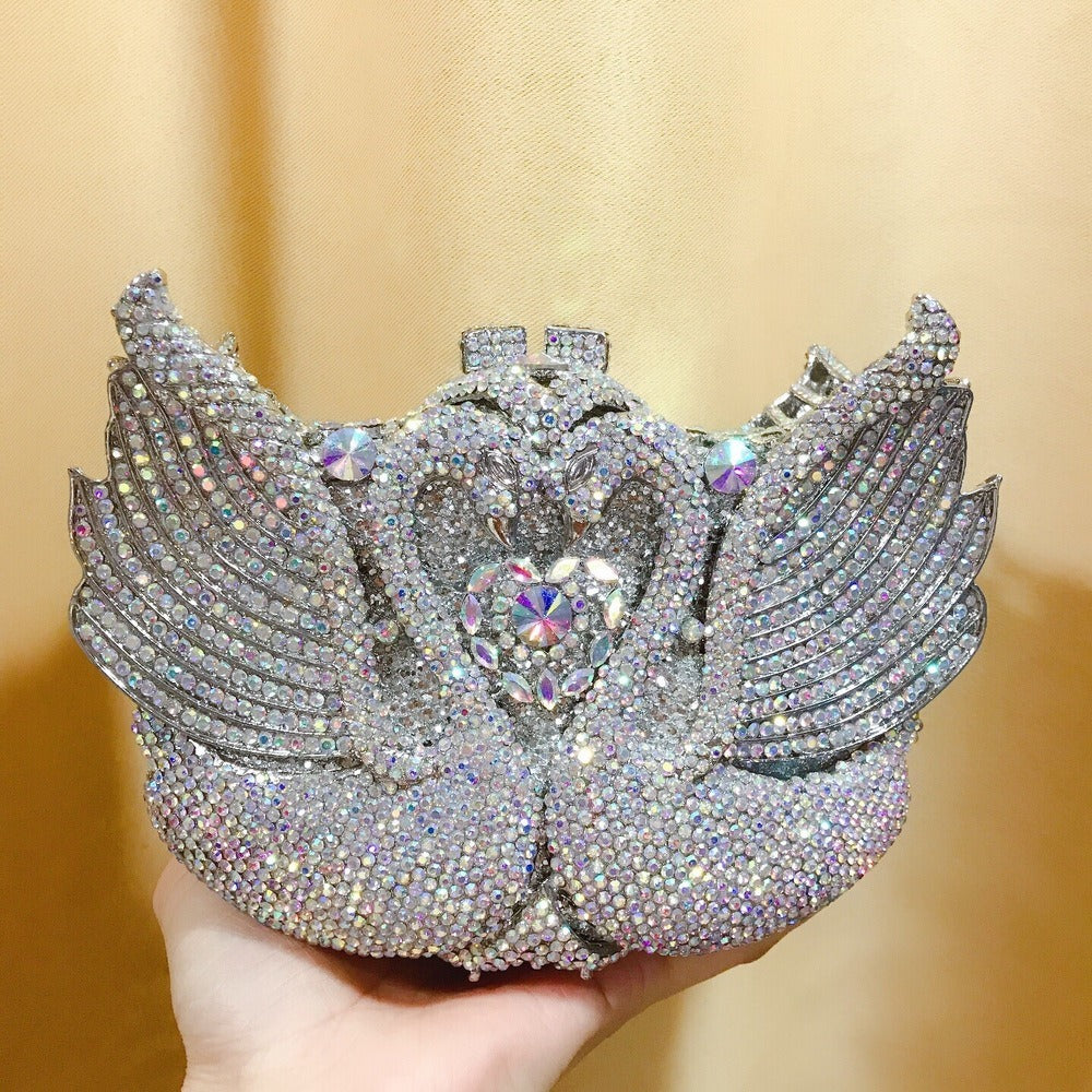 Swan Diamond Evening Bag – Full Crystal Banquet Dress Clutch