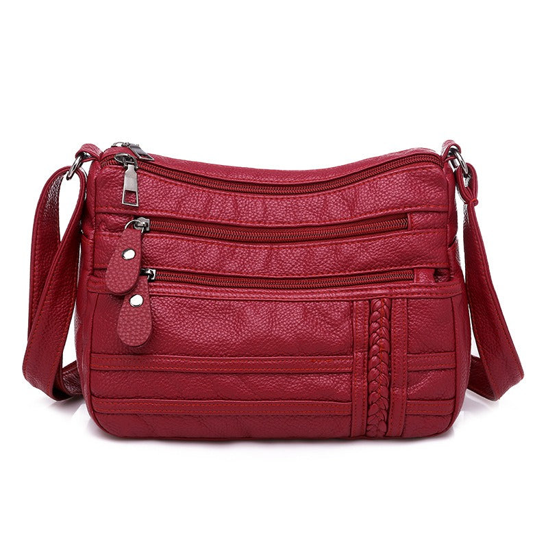 Large capacity shoulder messenger bag ladies backpack middle-aged soft leather mother bag