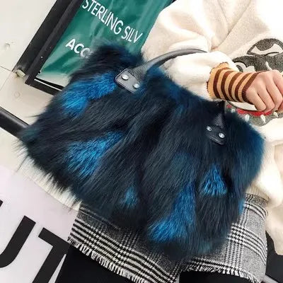 Fox Fur Genuine Leather Handbag – Luxury Party Shoulder Bag