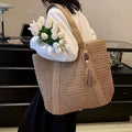 Large capacity commuting straw woven bag hand-held woven vacation style beach shoulder bag