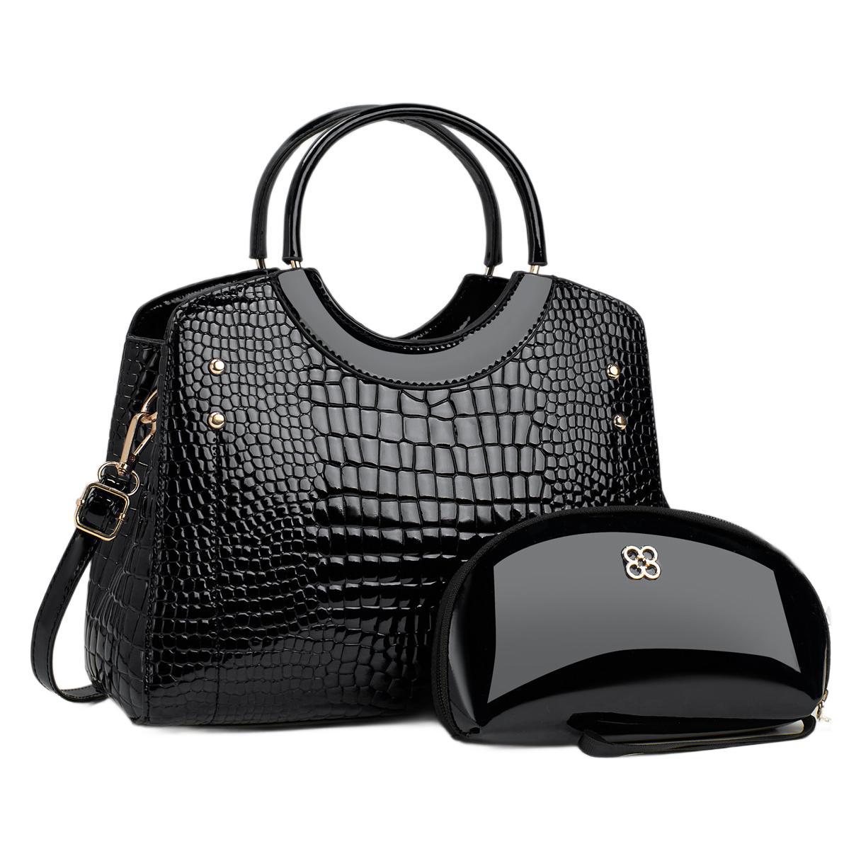 Handbag snake patterned mother and child bag shiny leather platinum bag