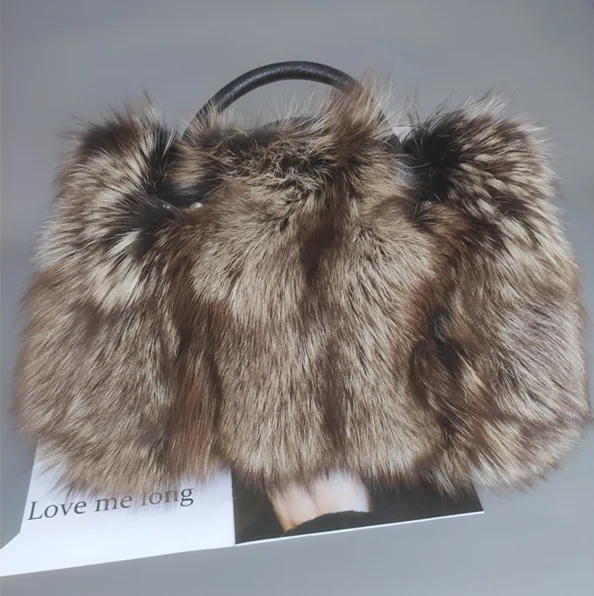 Fox Fur Genuine Leather Handbag – Luxury Party Shoulder Bag
