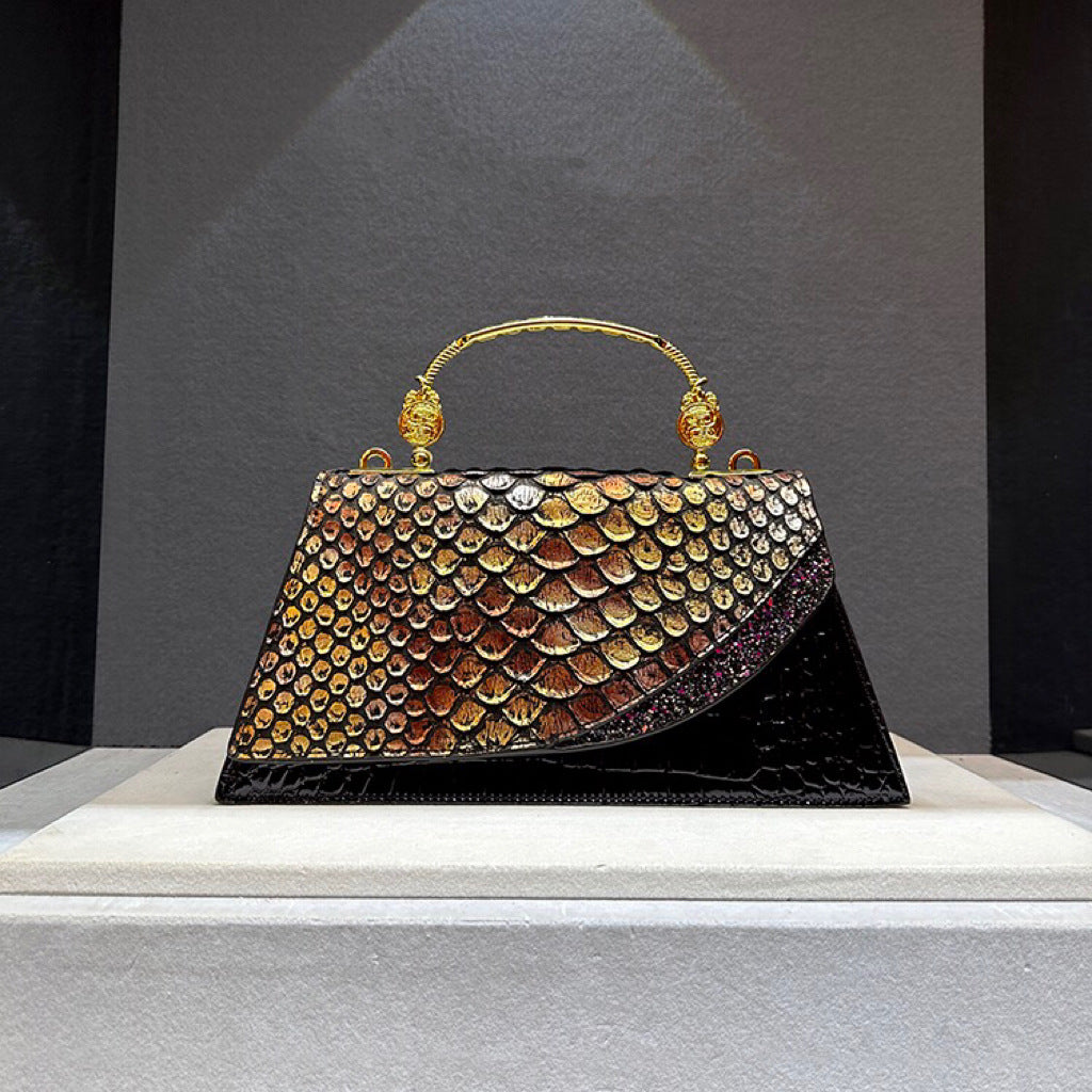 Snake Print Leather Trapezoid Bag – Crossbody Shoulder Bag