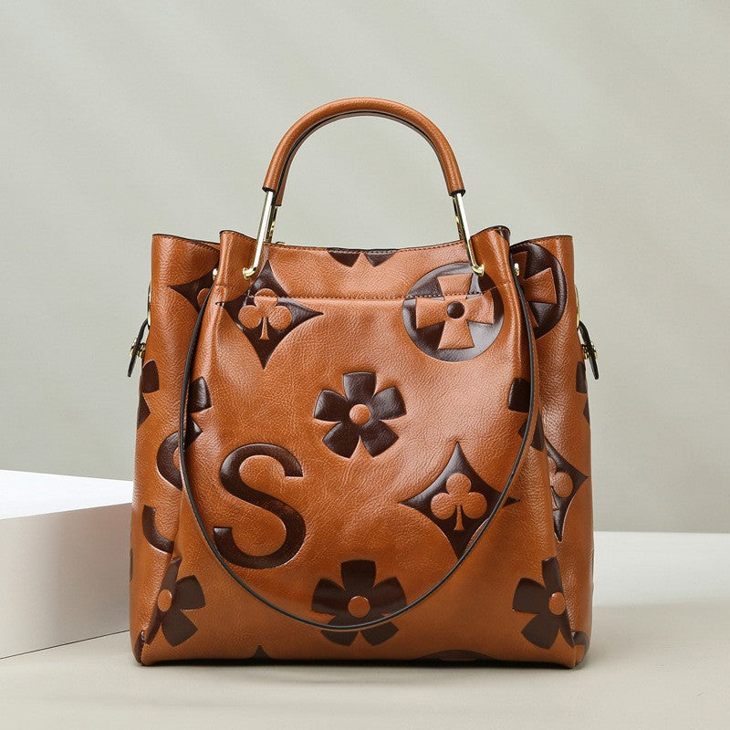 Handbag Women's Fashion Embossed Tote Bag Large Capacity Maternity Bucket Bag