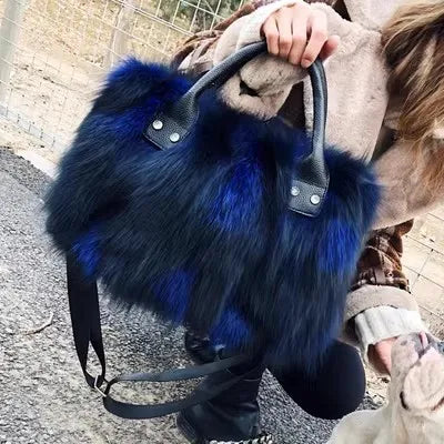 Fox Fur Genuine Leather Handbag – Luxury Party Shoulder Bag