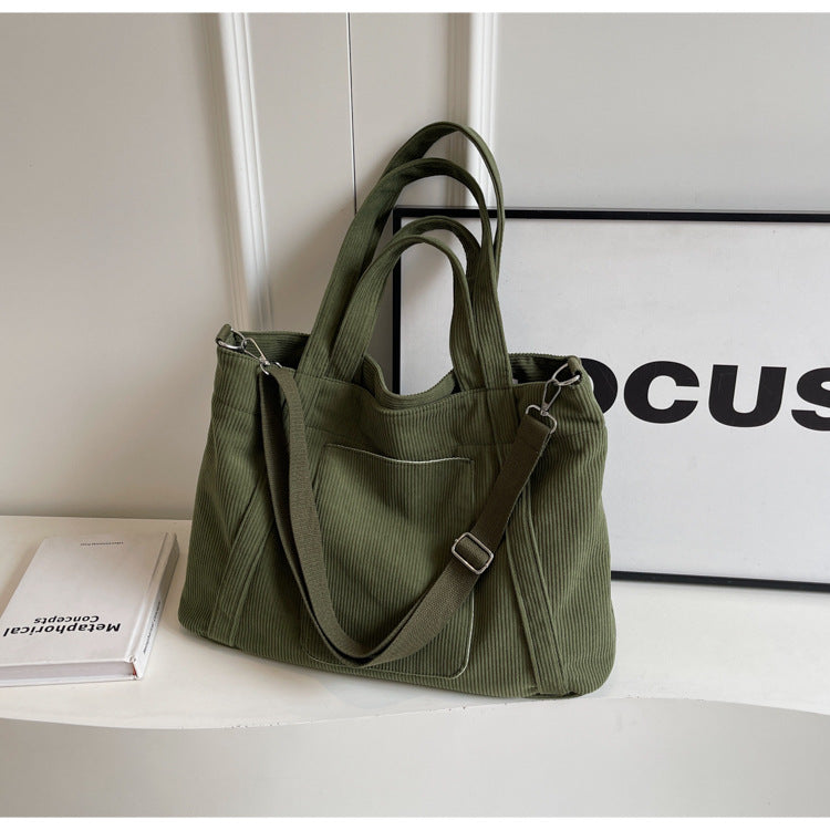 Crossbody Tote Bag in Corduroy, Large Capacity, Casual and Versatile, Shoulder Handbag for Fashionable Commuting