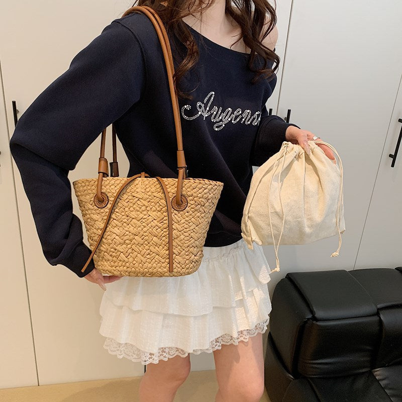 Straw woven bag for women large capacity single shoulder tote bag