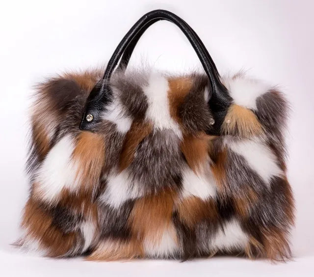 Fox Fur Genuine Leather Handbag – Luxury Party Shoulder Bag