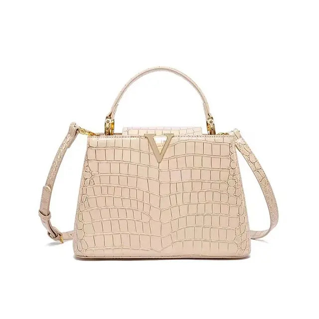 Crocodile Print Leather Handbag – Luxury Designer Shoulder Bag