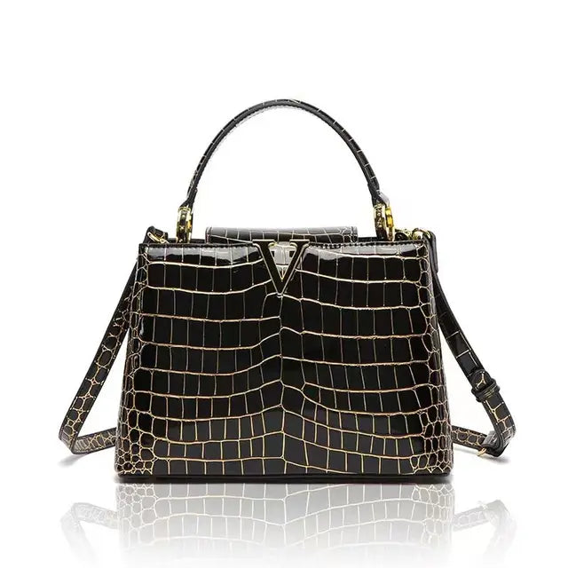 Crocodile Print Leather Handbag – Luxury Designer Shoulder Bag