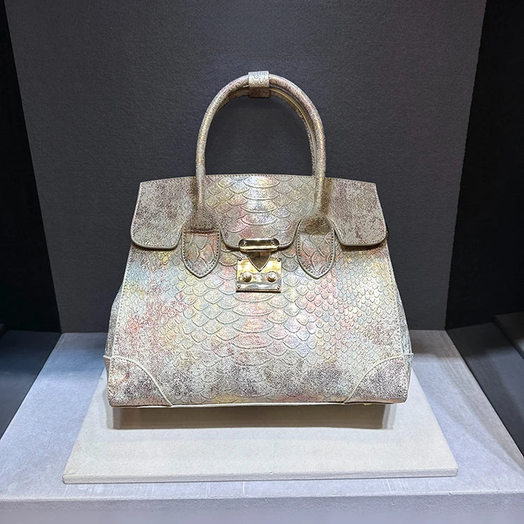 Snake Print Leather Crossbody Bag – Designer Large Handbag