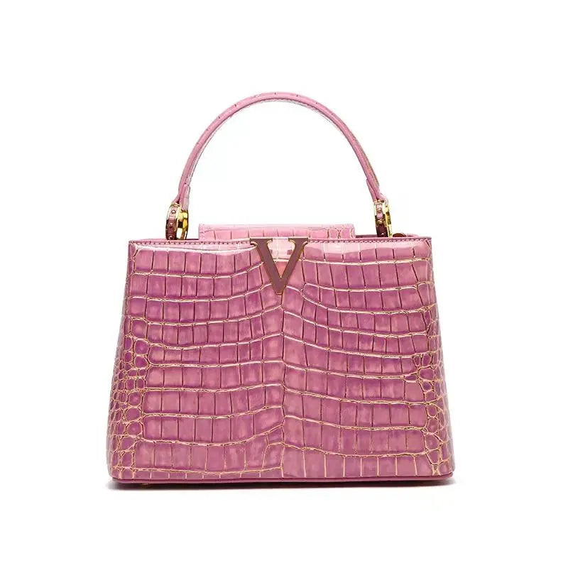 Crocodile Print Leather Handbag – Luxury Designer Shoulder Bag