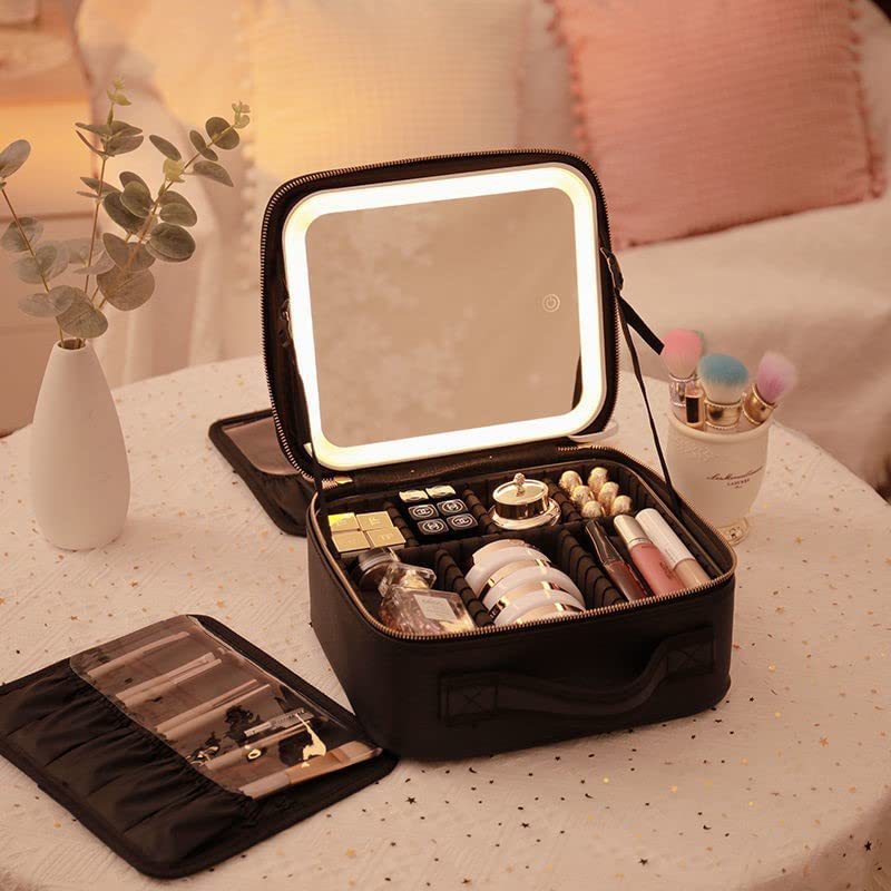 LED Mirror Makeup Case – Waterproof Portable Cosmetic Bag