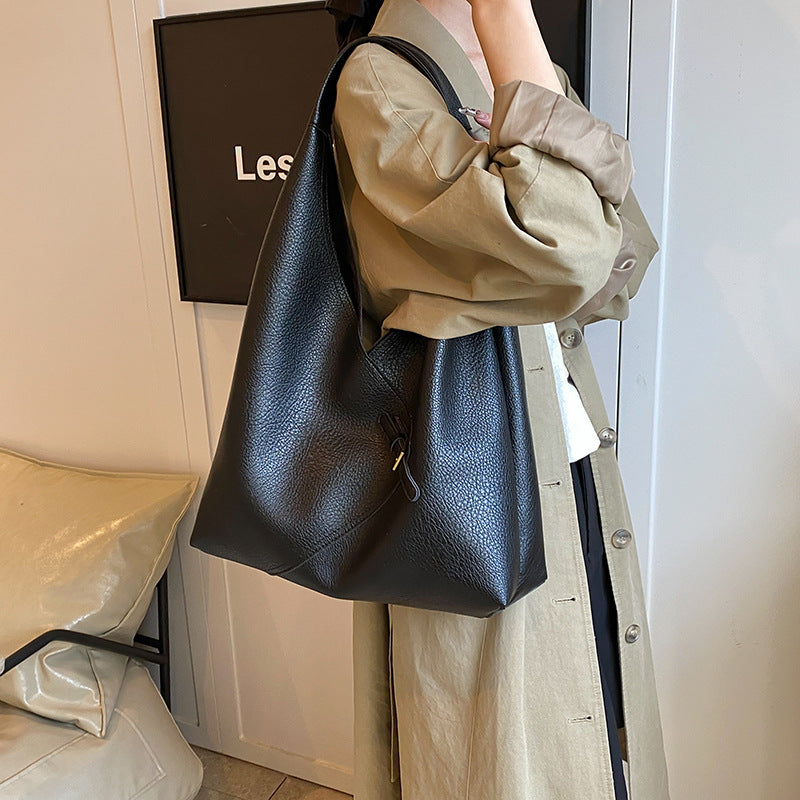 Solid color soft leather underarm bag
