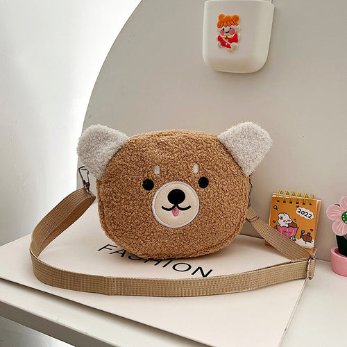 Cartoon plush small bag round embroidered teddy bear bag