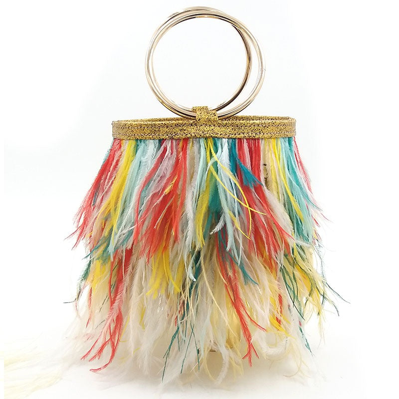 Ostrich Feather Chain Bag – Luxury Shoulder Ring Bag