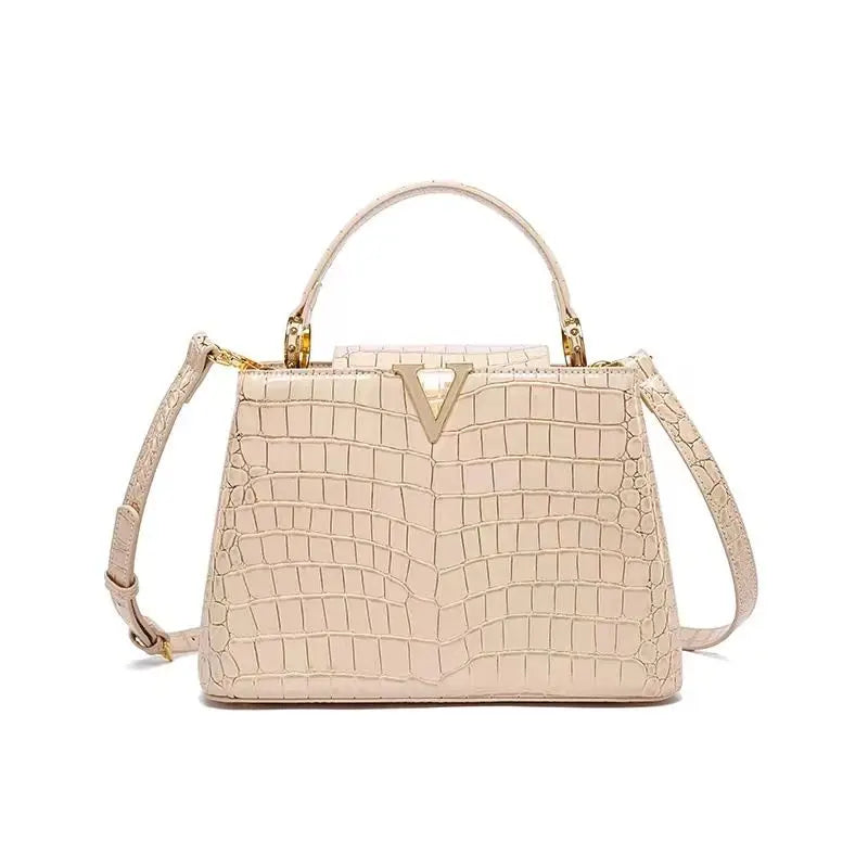 Crocodile Print Leather Handbag – Luxury Designer Shoulder Bag