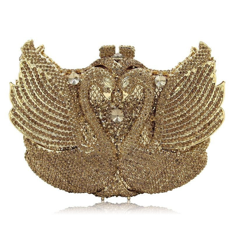Swan Diamond Evening Bag – Full Crystal Banquet Dress Clutch