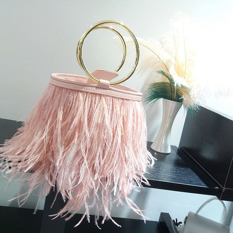 Ostrich Feather Chain Bag – Luxury Shoulder Ring Bag